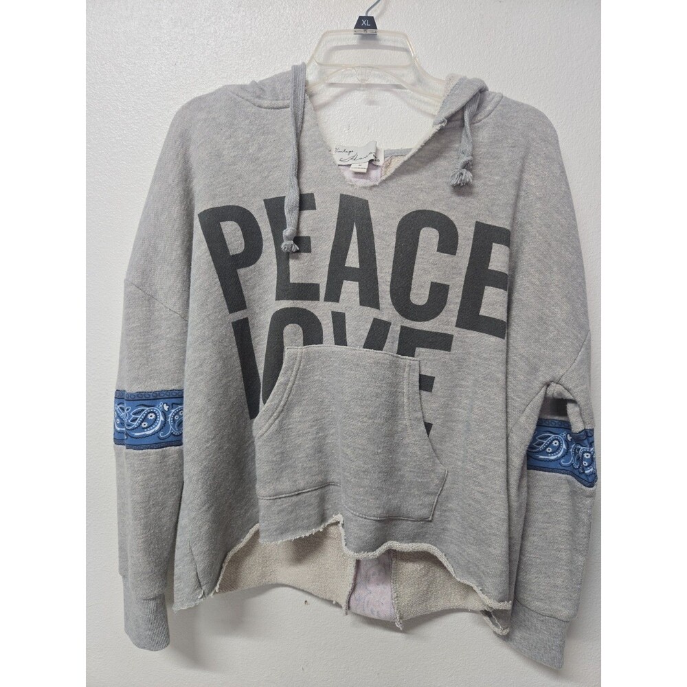 Y2K Vintage Havana Peace Love Bandana Sleeve Cropped Hoodie Gray M
